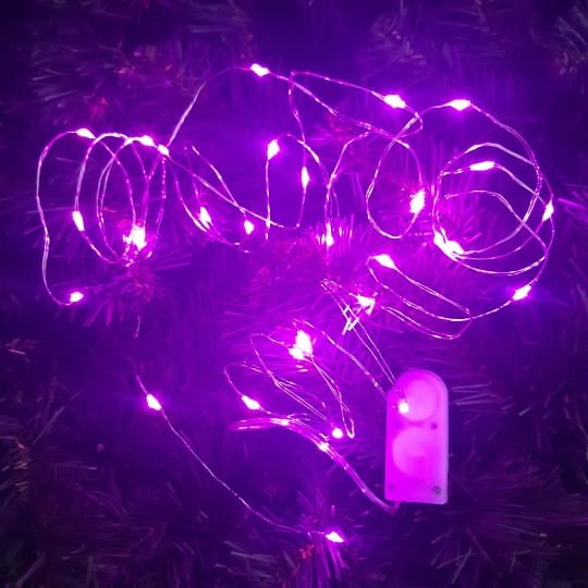 Световая гирлянда на батарейках 3 метра, фиолетовый свет