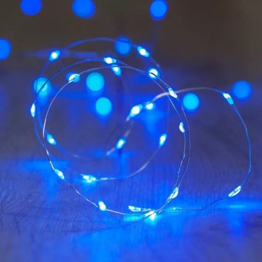 Световая гирлянда на батарейках 10 метров синий цвет